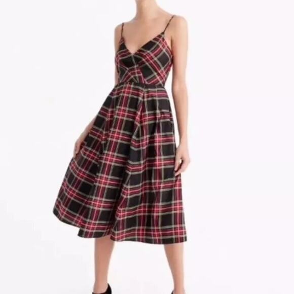 J. Crew NWT Spaghetti Strap Stewart Silk Plaid A-Line Midi Dress Size 12 - Picture 7 of 9